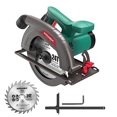 Sierra Circular HYCHIKA 1300W 4500RPM 185mm Mini Sierra Circular, Motor de alta Potencia, Profundidad de corte 65mm (90º), 45mm (45º), Extracción de Polvo,...